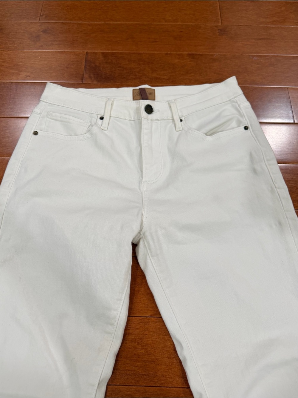 DRIFTWOOD White w Embroidered Floral Cuffs Cotton Blend Colette Jeans Pants 28 - Picture 2 of 7